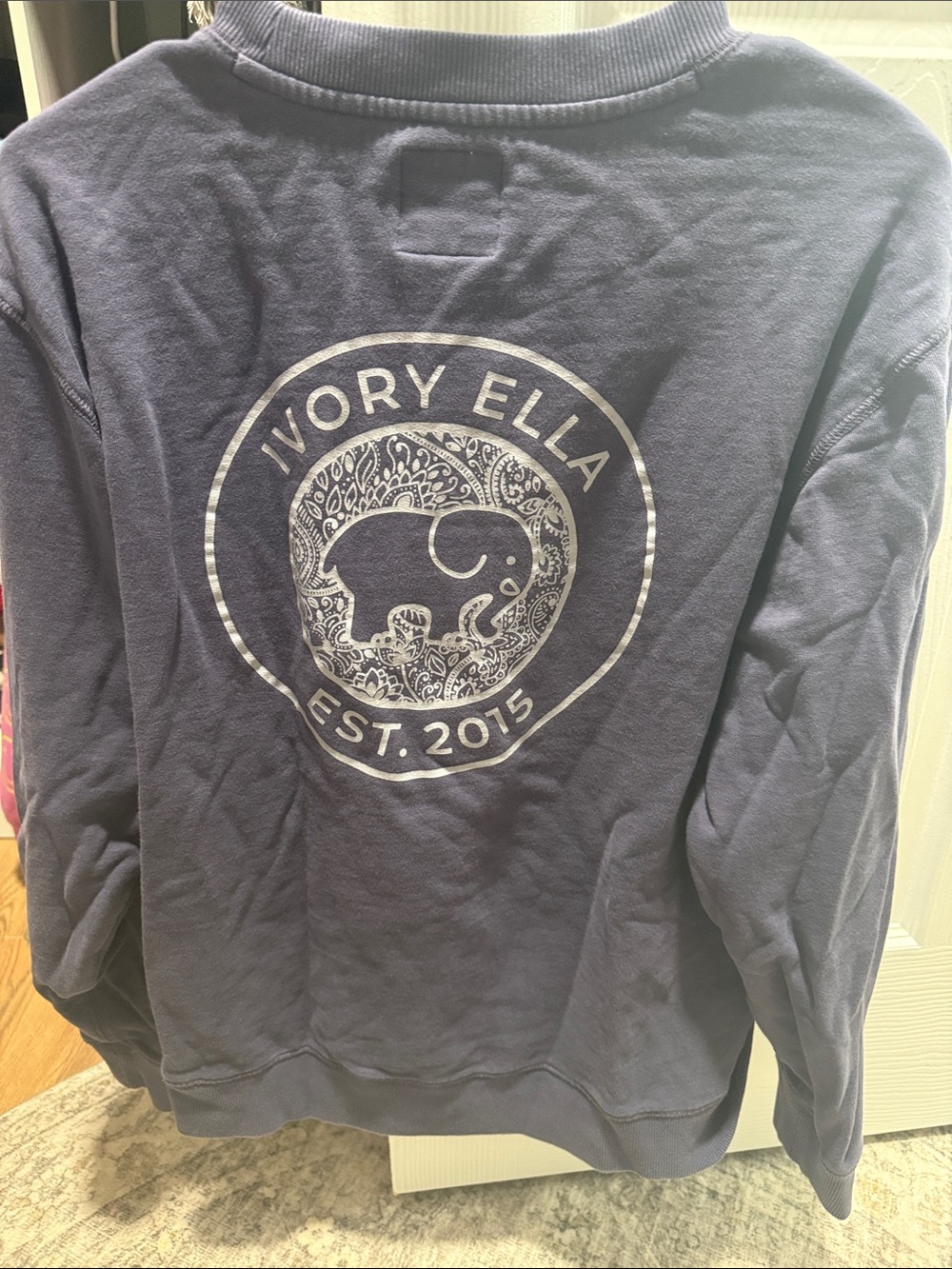ivory ella Navy Crewneck Sweatshirt with White Logo